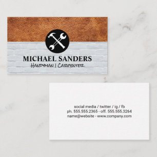 Hammer Wrench Logo   Leather Brick Wall Business Card
