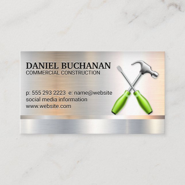 Hammer Wrench Logo | Metallic Background Business  Business Card (Front)