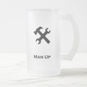 Hammer Wrench Man Up black Frosted Glass Beer Mug