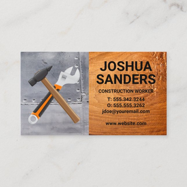 Hammer Wrench | Metal Sheets | Wood Business Card (Front)