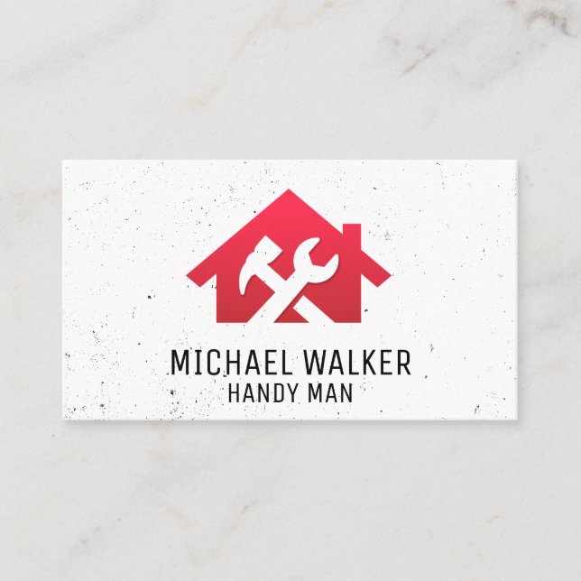 Hammer Wrench Red House | Carpentry Fixing Business Card (Front)