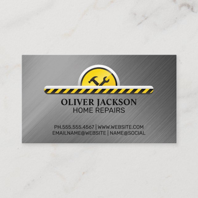 Hammer Wrench | Silver Metallic Business Card (Front)