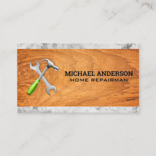 Hammer Wrench   Wood Marble Business Card