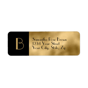 Hammered Gold Black Monogram Return Address Label