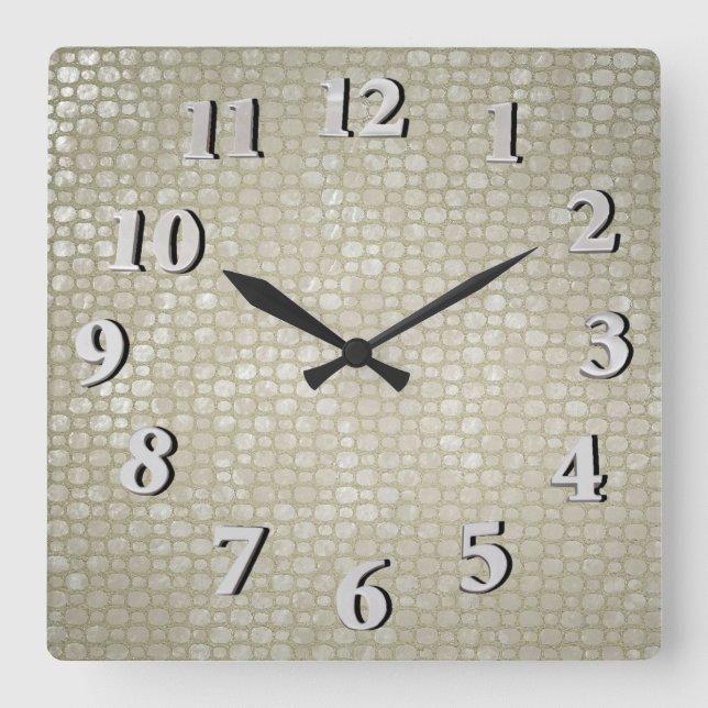Hammered Silver Square Wall Clock (Front)