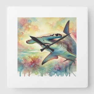 Hammerhead Shark 130724AREF126 - Watercolor Square Wall Clock