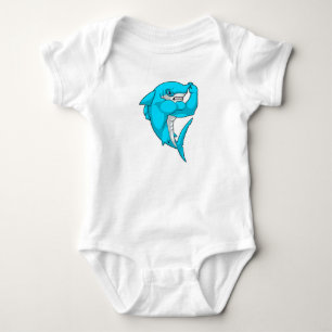 Hammerhead shark as Bodybuilder at Bodybuilding Baby Bodysuit