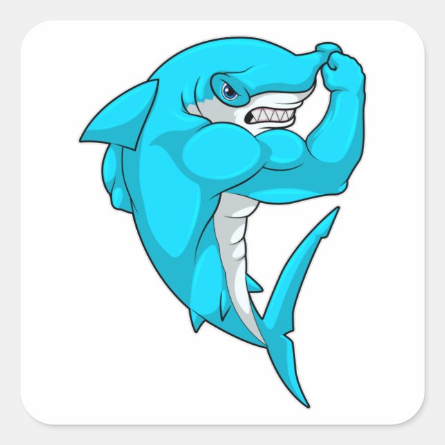 Hammerhead shark as Bodybuilder at Bodybuilding Square Sticker (Front)