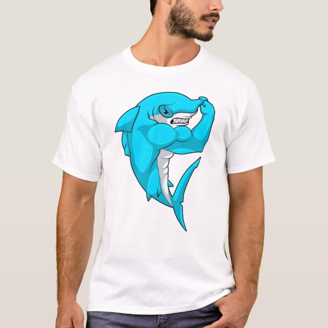 Hammerhead shark as Bodybuilder at Bodybuilding T-Shirt (Front)