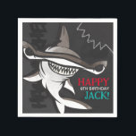 Hammerhead Shark Birthday Party Paper Napkins<br><div class="desc">Add a "bite" of fun to your party these cool (yet scary!) hammerhead shark paper napkins. The black, gray and teal coloring gives the print a fun and fresh underwater feel. But beware of that pop of red added in for extra scare! Customize the name and age. Matching items can...</div>