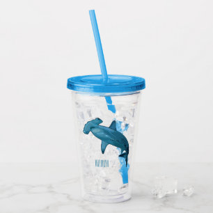 Hammerhead shark cartoon illustration acrylic tumbler