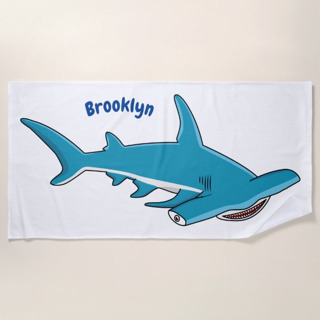 Hammerhead shark cartoon illustration beach towel (Front)
