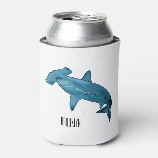 Hammerhead shark cartoon illustration can cooler (Can Front)