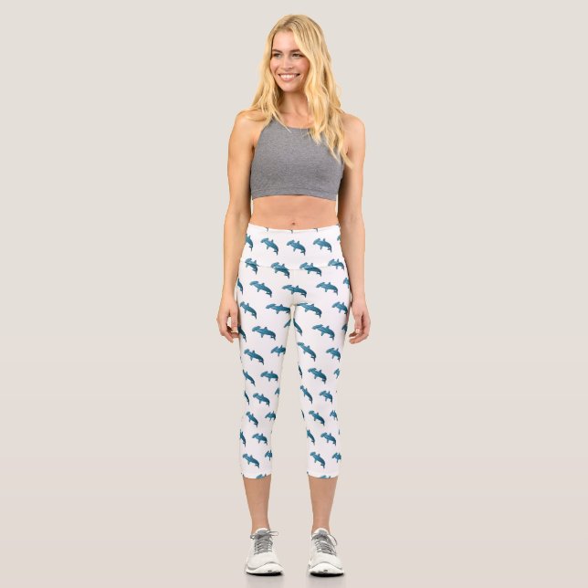 Hammerhead shark cartoon illustration capri leggings (Front)