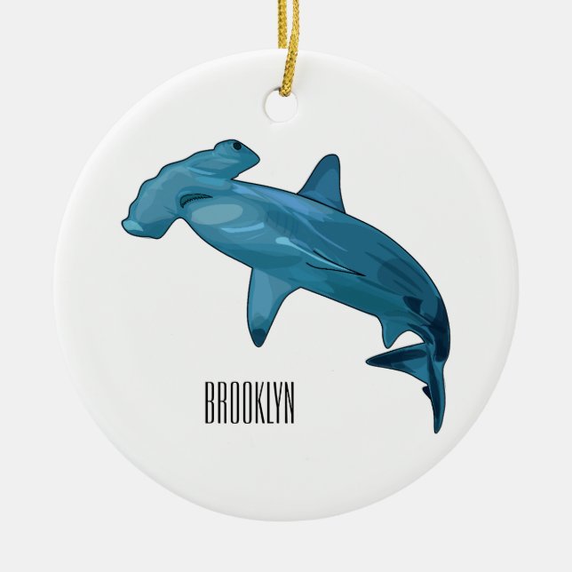 Hammerhead shark cartoon illustration ceramic tree decoration (Front)