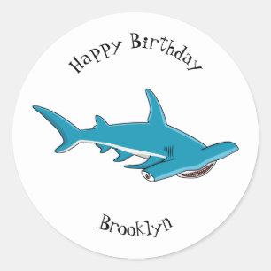 Hammerhead shark cartoon illustration  classic round sticker