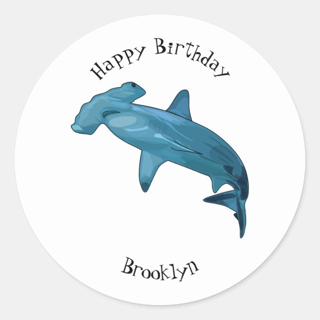 Hammerhead shark cartoon illustration classic round sticker (Front)
