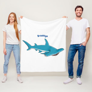Hammerhead shark cartoon illustration fleece blanket