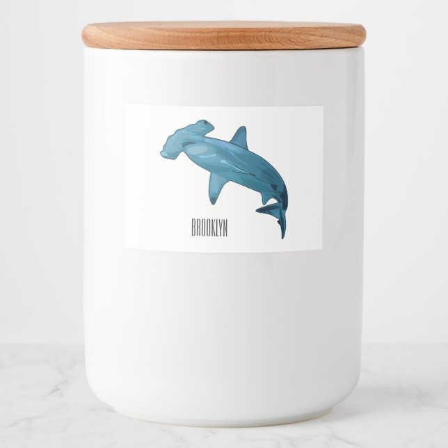 Hammerhead shark cartoon illustration food label (Front)