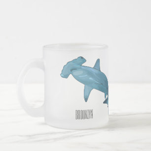 Hammerhead shark cartoon illustration frosted glass coffee mug