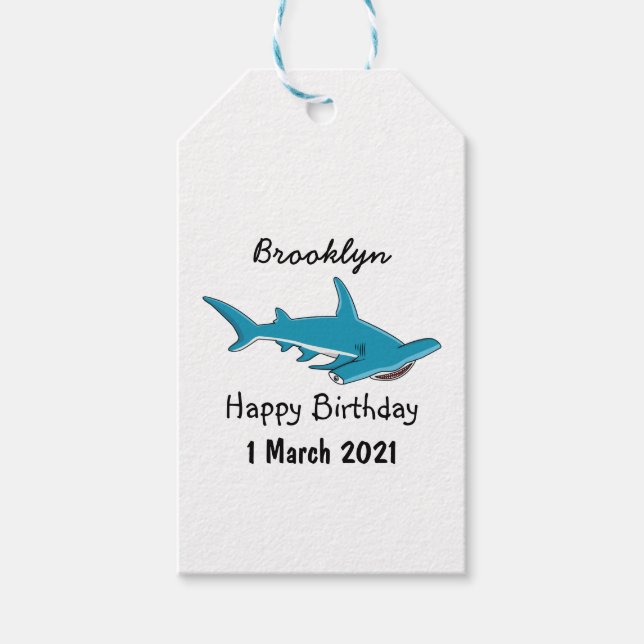 Hammerhead shark cartoon illustration gift tags (Front)