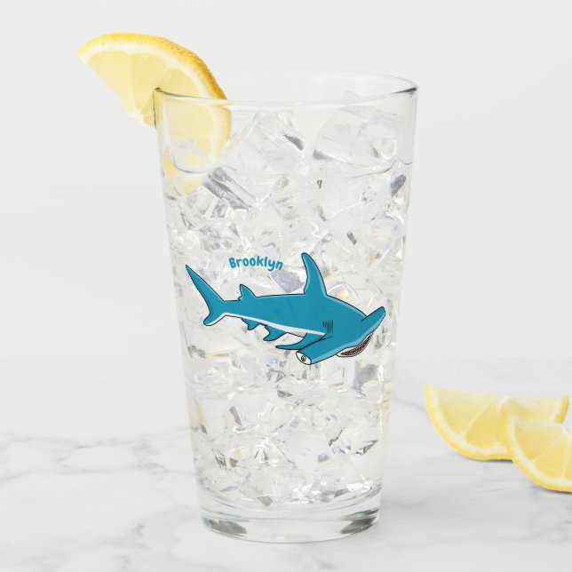 Hammerhead shark cartoon illustration glass (Front Ice)