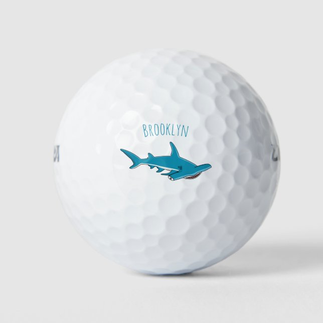 Hammerhead shark cartoon illustration golf balls (Front)