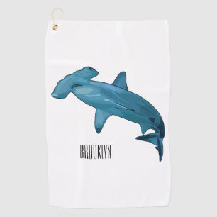 Hammerhead shark cartoon illustration golf towel