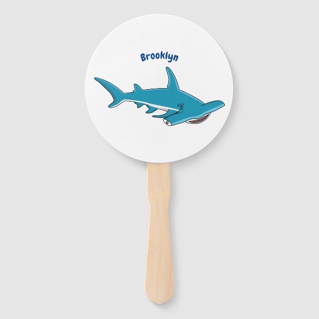 Hammerhead shark cartoon illustration hand fan (Front)
