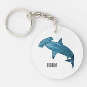 Hammerhead shark cartoon illustration key ring