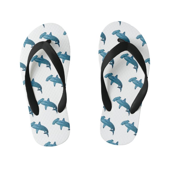Hammerhead shark cartoon illustration kid's flip flops (Footbed)
