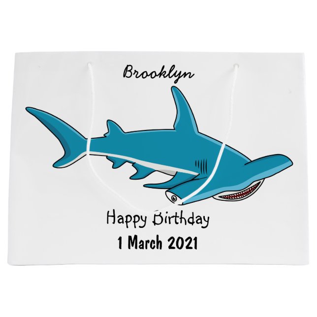 Hammerhead shark cartoon illustration large gift bag (Front)