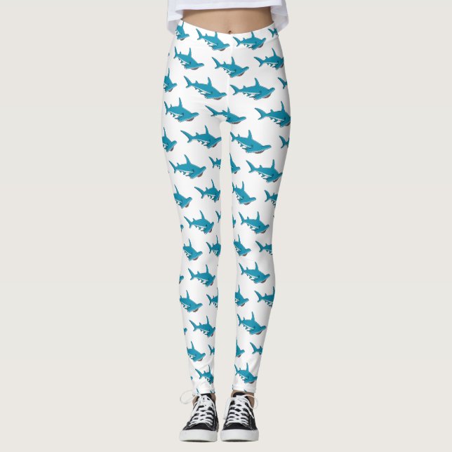 Hammerhead shark cartoon illustration leggings (Front)