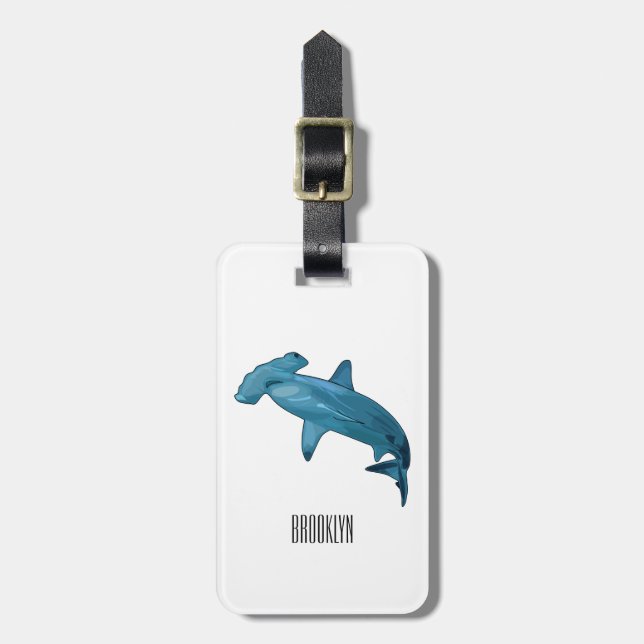 Hammerhead shark cartoon illustration luggage tag (Front Vertical)