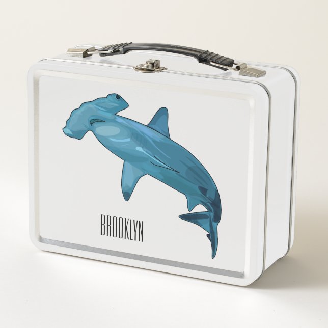 Hammerhead shark cartoon illustration metal lunch box (Front)
