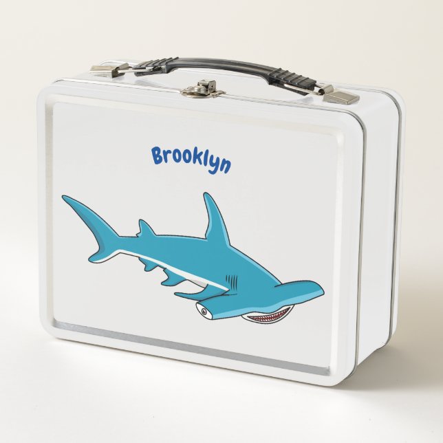Hammerhead shark cartoon illustration metal lunch box (Front)