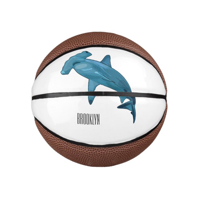 Hammerhead shark cartoon illustration mini basketball (Front)