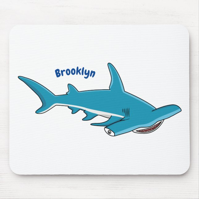 Hammerhead shark cartoon illustration mouse mat (Front)