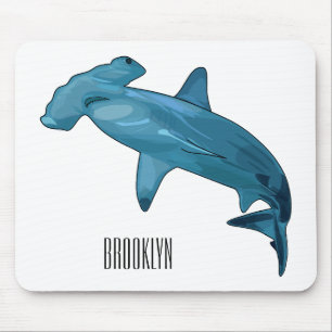 Hammerhead shark cartoon illustration mouse mat