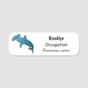 Hammerhead shark cartoon illustration name tag