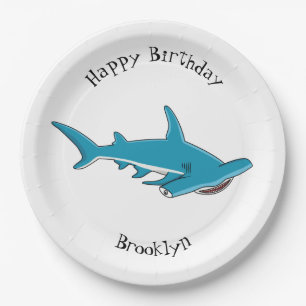 Hammerhead shark cartoon illustration  paper plate