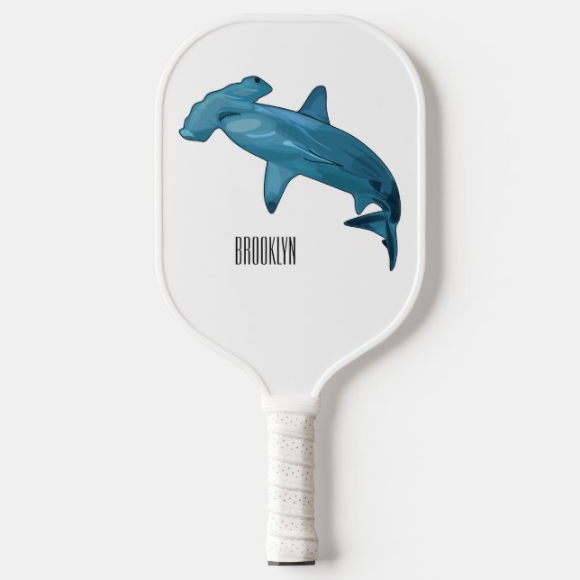 Hammerhead shark cartoon illustration pickleball paddle (Front)