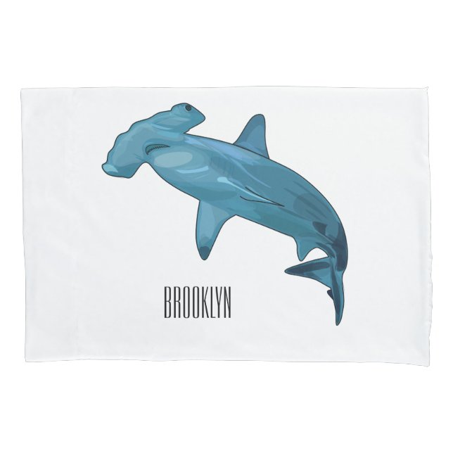 Hammerhead shark cartoon illustration pillowcase (Front)