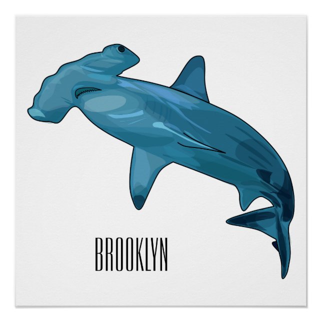 Hammerhead shark cartoon illustration poster (Front)