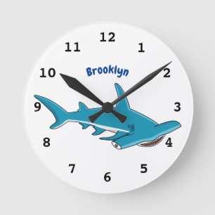 Hammerhead shark cartoon illustration round clock