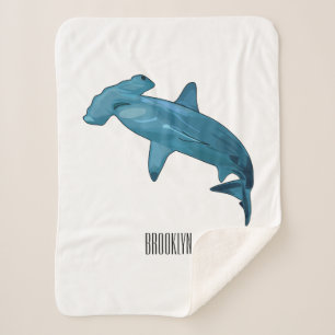Hammerhead shark cartoon illustration sherpa blanket