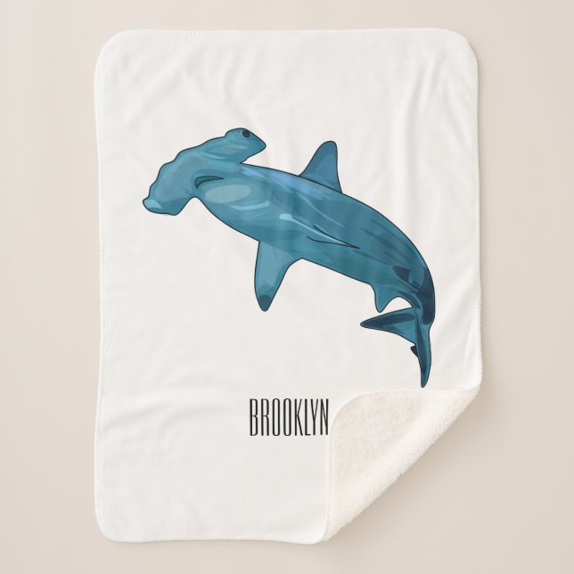 Hammerhead shark cartoon illustration sherpa blanket (Front)