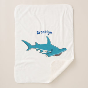 Hammerhead shark cartoon illustration sherpa blanket