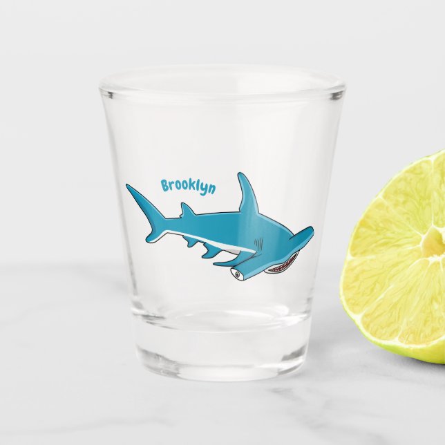 Hammerhead shark cartoon illustration shot glass (Front)