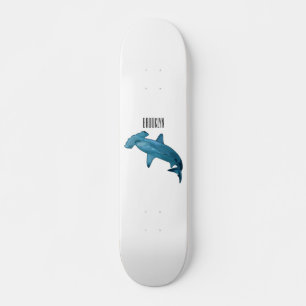 Hammerhead shark cartoon illustration skateboard